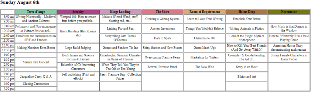 2017 Programming Schedule - Myths and Legends Con